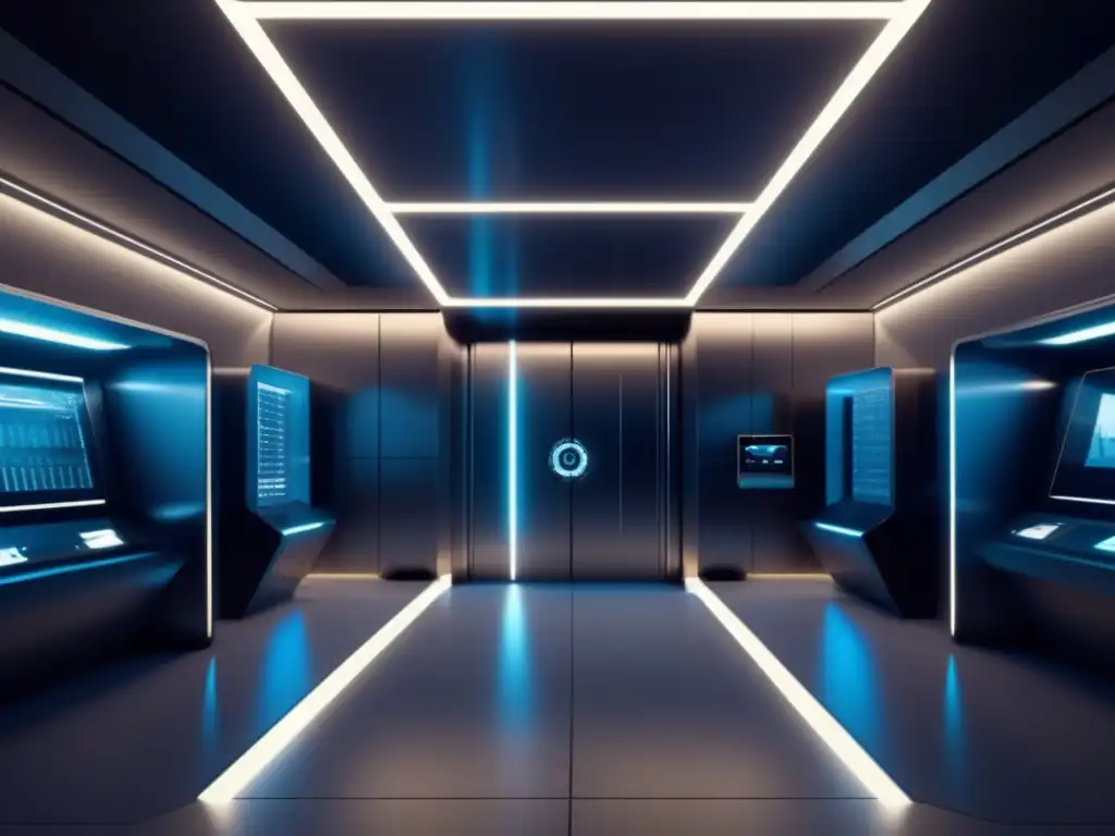 El banco del futuro: Cámara 8k de la bóveda ultramoderna Un banco futurista con alta seguridad, tecnología de reconocimiento facial y cámaras de vigilancia