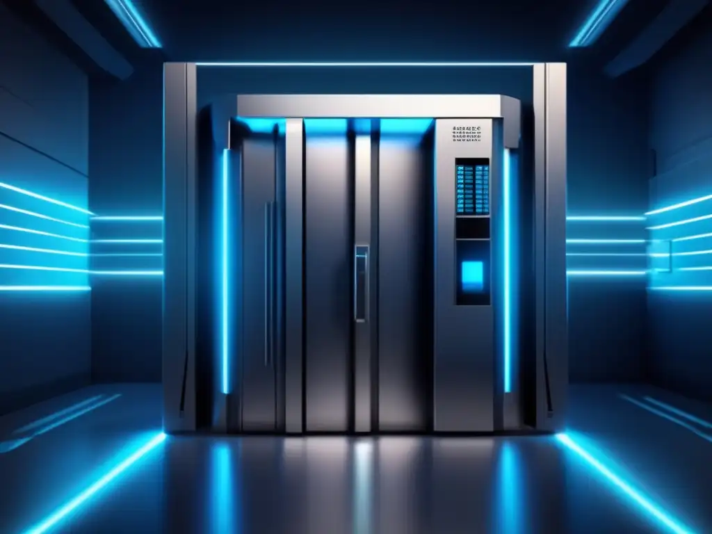 Futuro banco seguro: bóveda de alta tecnología Un banco futurista con seguridad de estándares militares