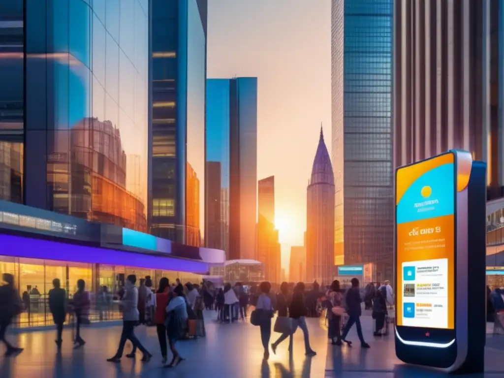 Atardecer urbano: Transferencias digitales en la ciudad moderna - En una calle bulliciosa de la ciudad, la evolución de las transferencias de dinero digitales cobra vida