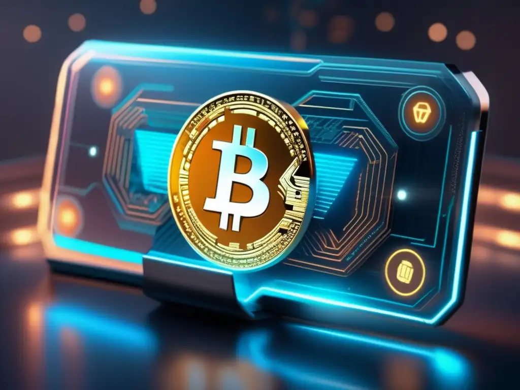 Brillante billetera criptográfica transparente: tecnología de vanguardia Una cartera futurista de criptomonedas transparente, con símbolos digitales y patrones de circuitos, emitiendo una luz suave y avanzada