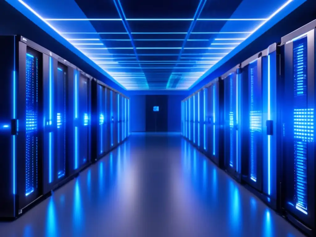Fortaleza tecnológica: Centro de datos de alta seguridad Un centro de datos de alta seguridad con equipos de encriptación avanzada y guardias armados