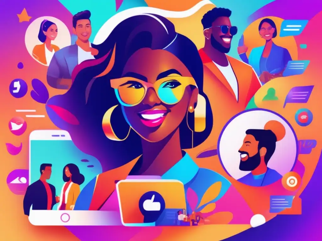 Atractivo collage de influencers: diversidad, energía y conexión Un collage vibrante y moderno de diversos influencers, cada uno conectando con su audiencia de manera única