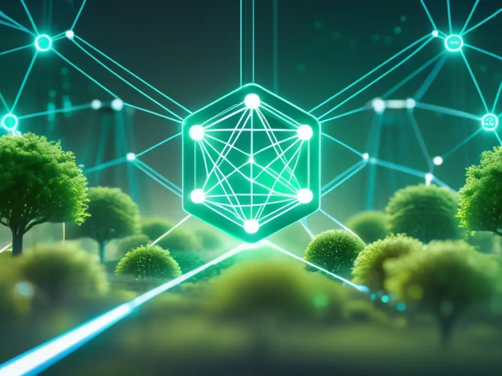 Ultramoderna red blockchain en la naturaleza- Un futuro sostenible: red blockchain futurista en armonía con la naturaleza