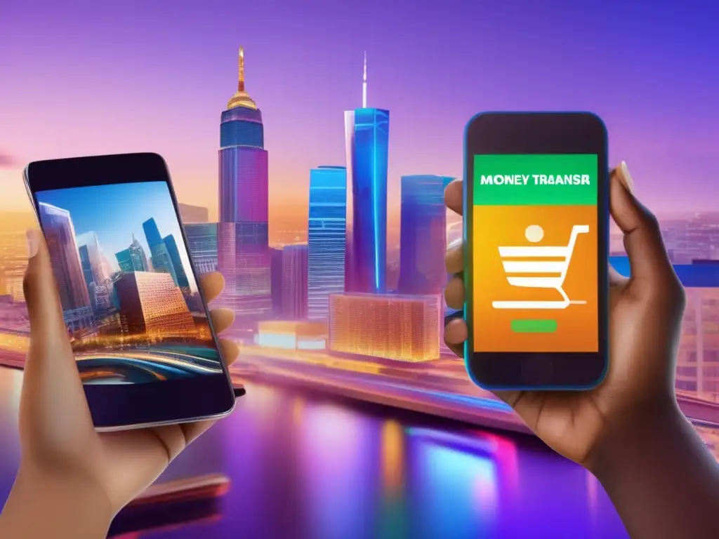Cómo enviar dinero fácilmente: la experiencia digital perfecta en la ciudad Un grupo diverso de personas utiliza dispositivos digitales para enviar y recibir dinero a través de una aplicación de transferencia de dinero