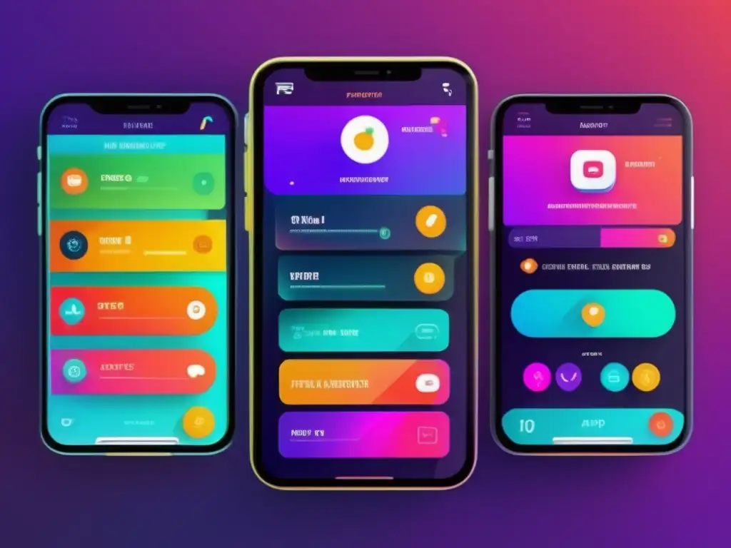 Impactante interfaz de app gamificada para fidelizar clientes La imagen muestra una interfaz de app futurista y minimalista con vibrantes colores y elementos de gamificación