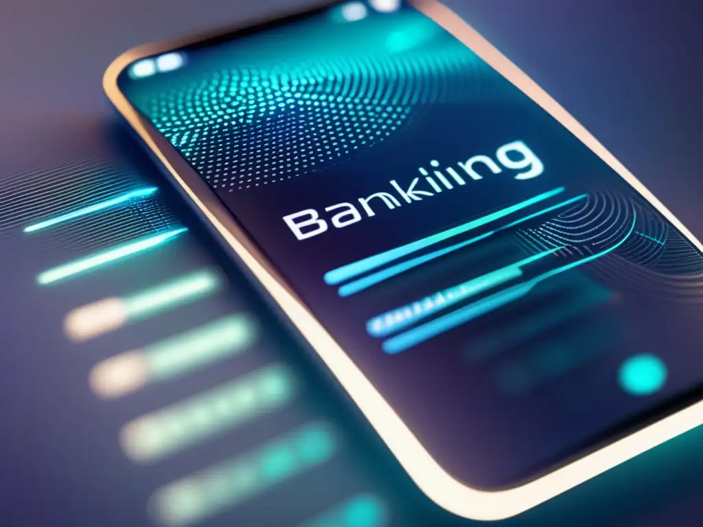 Interfaz bancaria digital: Transacciones seguras y sofisticadas La imagen muestra una interfaz bancaria digital moderna con transacciones encriptadas, cumpliendo normativas internacionales antilavado de dinero