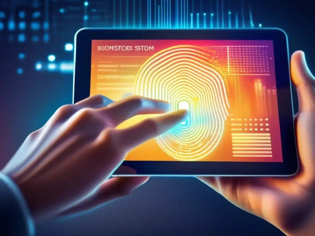 Tecnología de seguridad biométrica: escaneo de alta tecnología Un individuo utiliza un sistema de seguridad biométrica de alta tecnología en un elegante dispositivo móvil