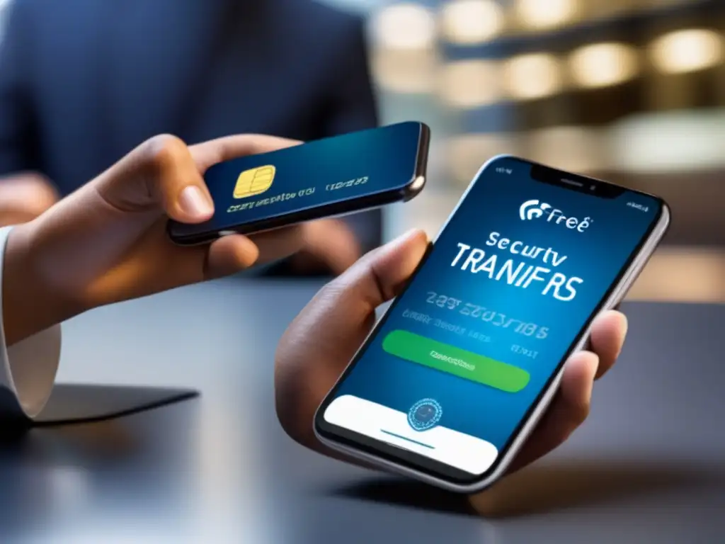 Transferencia segura: mano profesional en app bancaria Una mano segura y confiada realiza transferencias seguras a través de una app bancaria digital, destacando la importancia de la seguridad en transferencias