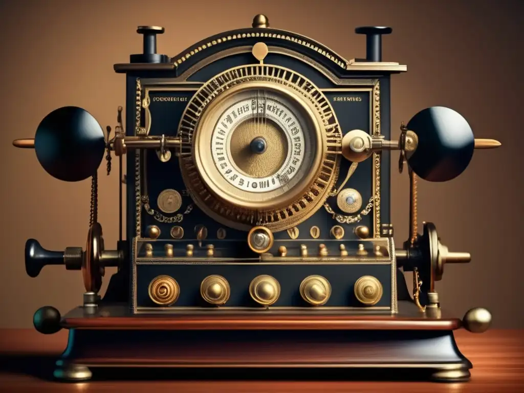 Evolución de la Comunicación: Máquina de Telégrafo Vintage en Detalle Una máquina de telegrafía vintage detallada en un fondo moderno, simbolizando la evolución de las tarifas de transferencias