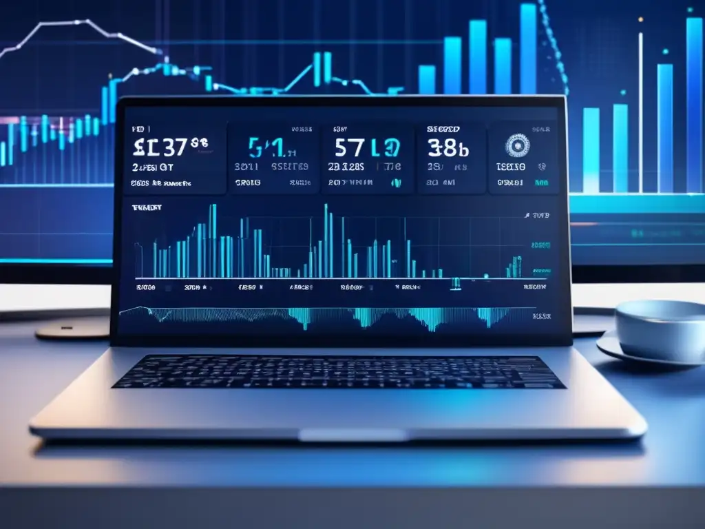 Exploración holográfica de criptomonedas futuristas Un mundo de criptomonedas futuristas se revela en una plataforma de intercambio, con gráficos holográficos y datos en tiempo real