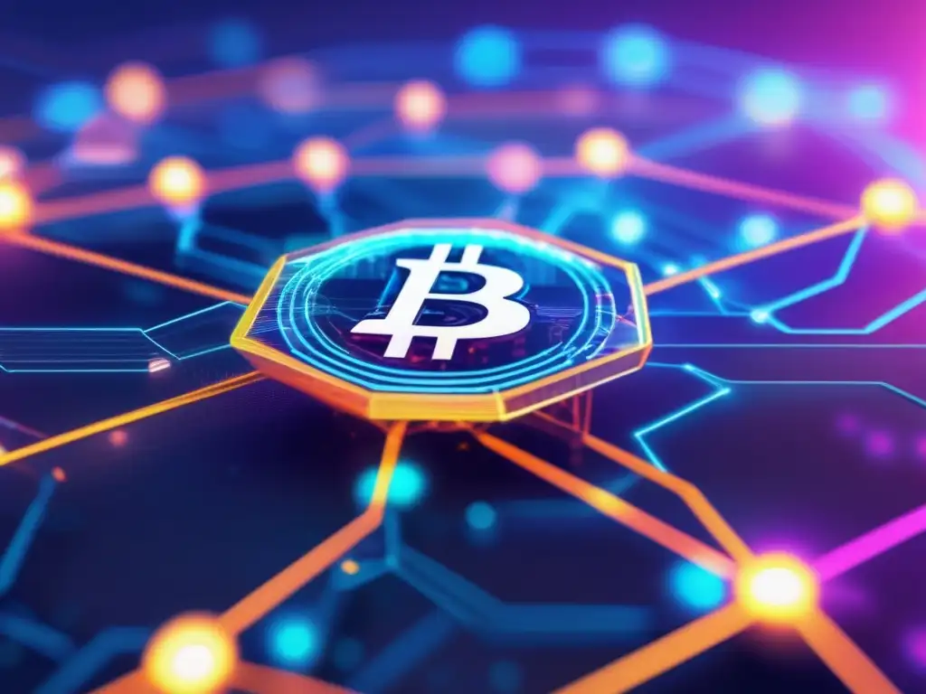 Red de blockchain transparente: flujo de monedas digitales Unos nodos interconectados en una red blockchain transparente, con símbolos de monedas digitales fluyendo entre ellos en una danza vibrante y dinámica