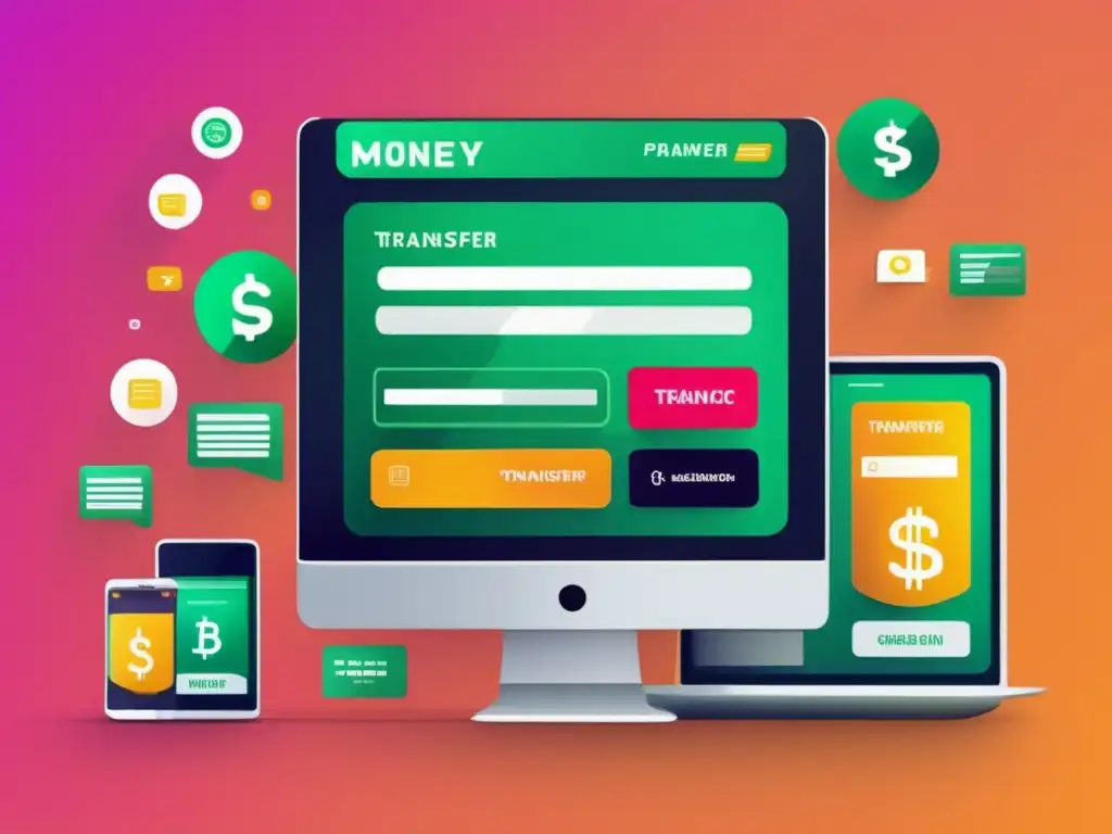 Transferencia de dinero online: plataforma moderna y segura Una plataforma de envío de dinero online con diseño moderno y vibrante