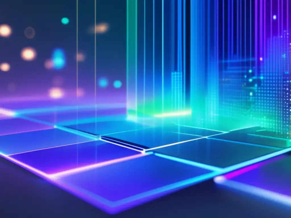 Impresionante red holográfica de blockchain: seguridad avanzada Un red de bloques holográficos con datos fluyendo