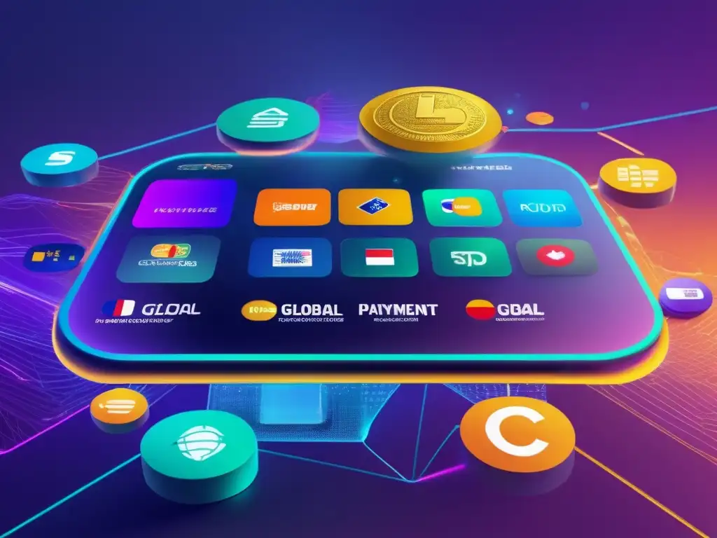 Conexión global: Plataformas de pago futuristas e interconectadas Una red futurista de integración plataformas envío dinero globales, con interfaces modernas y transacciones fluidas entre países